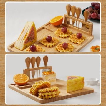 СЕРВИРОВОЧНАЯ ДОСКА ДЛЯ ПОДАЧИ СЫРОВ ХОЛОДНЫХ МЯСНЫХ ЗАКУСОК С НОЖАМИ БАМБУК