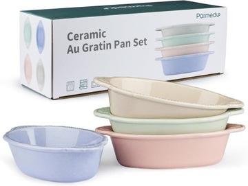 4 ceramiczne naczynia do zapiekania PARMEDU, po 200 ml, kolorowe, owalne