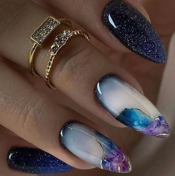 PAZNOKCIE SZTUCZNE TIPSY ALMOND STARRY SKY SAMOPRZYLEPNE 24SZT