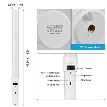 Фотопалка Andoer D3 RGB, цветовая температура 2500-9900 К, белый