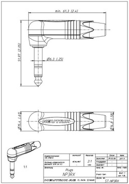 NP3RX Стереоразъем, угловой разъем TRS, NEUTRIK