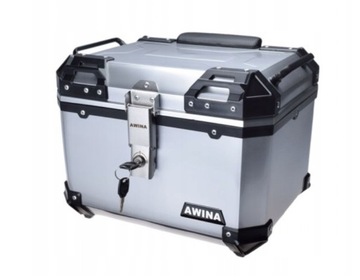 KUFER MOTOCYKLOWY CENTRALNY SKRZYNIA SREBRNY 45L 43.5x38x34 ZESTAW