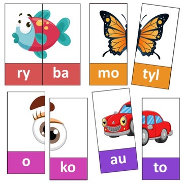 SYLABY Puzzle dla dzieci 36 wyrazów 2-sylabowych