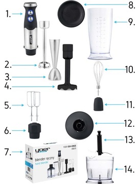 Многофункциональный ручной блендер Yoer 8 в 1 + титановые лезвия 1500 Вт + 14 ЭЛЕМЕНТОВ