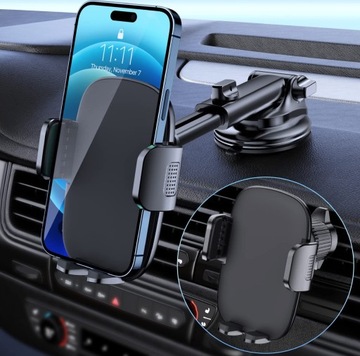 Car phone holder with suction cup and vent clip