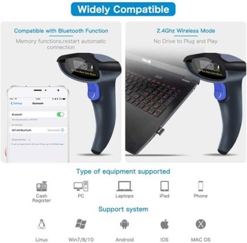 считыватель кодов 2,4G/BT/подставка для кабеля/1D/2D/QR/Aztec