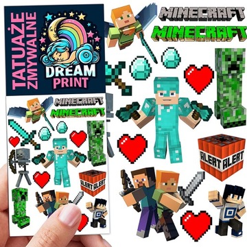 TATUAŻE DLA DZIECI ZMYWALNE TYMCZASOWE MINECRAFT WZORY JAKOŚĆ