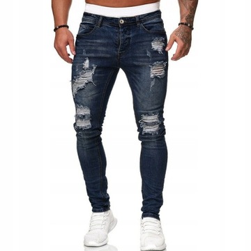 Stylowe Ripped Skinny Spodnie Jeans Rozciągliwe