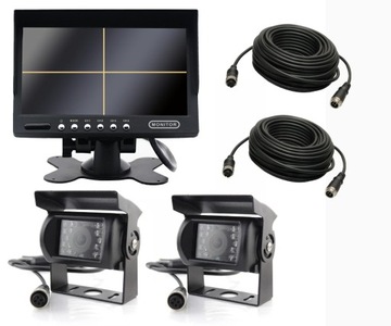 Monitor 7 cali QUAD + 2 kamery + 10m + 15m