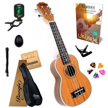 UKULELE SOPRANOWE DREWNIANE UKULELE ZESTAW AKCESORIA - BOOGIE L40 PREMIUM