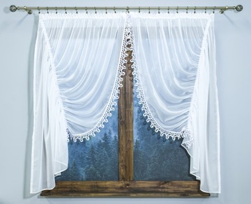 КОМПЛЕКТ ГИПУРОВЫХ ШТОР ВОДНАЯ КУХОННАЯ ГОТОВАЯ ШТОРА ВУАЛЬ БЕЛАЯ 300Х180