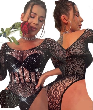 ORYGINALNA BIELIZNA EROTYCZNA KOMPLET Z SEXY DZIURKĄ BODYSTOCKING PREZENT