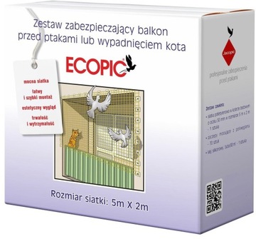 ZESTAW SIATKA NA BALKON DLA KOTA PTAKI GOŁĘBIE 5X2m, OKO 50mm BEZ WIERCENIA