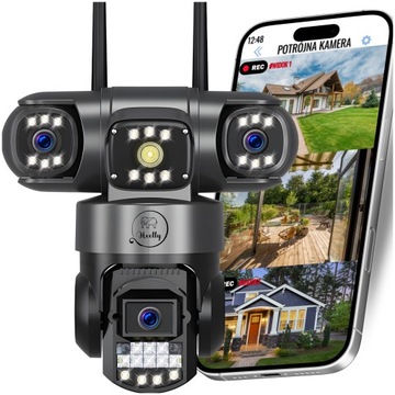 KAMERA WIFI ZEWNĘTRZNA OBROTOWA POTRÓJNA 3X4MP ZOOM ALARM DETEKCJA IP SMART