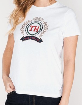 TOMMY HILFIGER t-shirt DAMSKA koszulka CYRKONIE- S