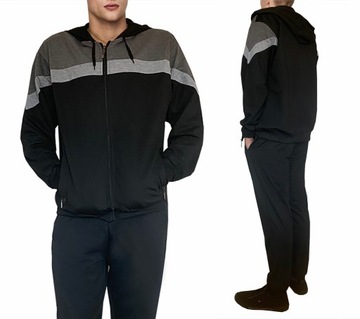 DRES MĘSKI z bawełną DRESY z kapturem BLUZA SPODNIE proste 9154 grafit 3XL
