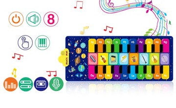 MATA MUZYCZNA GRAJĄCA PIANINO INTERAKTYWNA DŹWIĘK INSTUMENTÓW DUŻA 120*48CM