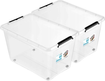 PUDŁO PLASTIKOWE 60L DUŻE x2 DO DOMU GARAŻU WARSZTATU NA ZABAWKI BIBELOTY