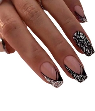Paznokcie PRESS ON NAILS TIPSY 24 asymetryczne czarne BROKAT