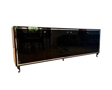 Szklana czarna komoda w stylu Glamour - 140cm