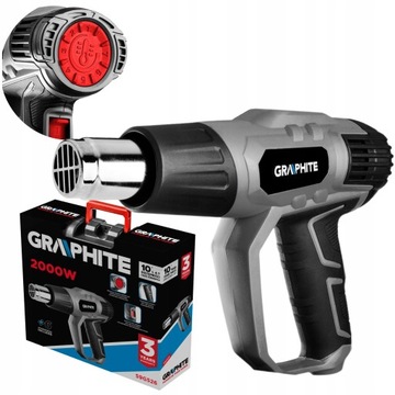 GRAPHITE OPALARKA 2000W 3 ZARKESY TEMPERATUR 550°C KABEL 3M WALIZKA 59G526