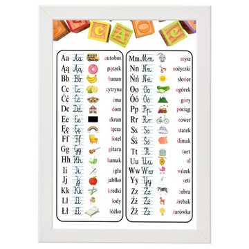 ALFABET - LITERY -PLAKAT EDUKACYJNY W RAMCE 40x30 PLAKAT DUŻY (A3) + RAMKA