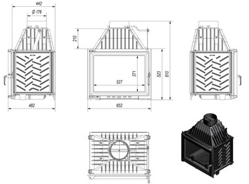 КАМИННАЯ ВСТАВКА GRATKI экокамин ZUZIA 15 кВт чугун fi 180