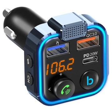 TRANSMITER BLUETOOTH AUDIO FM MP3 BT SZYBKA ŁADOWARKA 3X USB QC 3.0 RGB