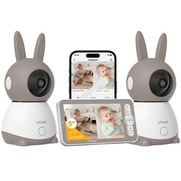NIANIA ELEKTRONICZNA z 2szt KAMERA OBROTOWA WIFI 2K 3MPx 5.0'' LCD 4x ZOOM