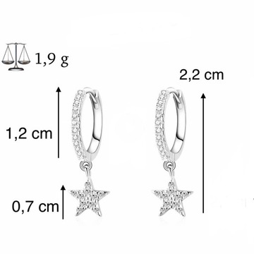 Srebrne Kolczyki Rodowane 925 Gwiazda Gwiazdki z Cyrkonia Koła Dangle