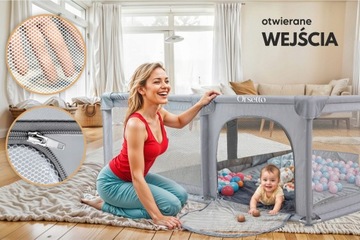 KOJEC DZIECIĘCY Z MATĄ PIANKOWĄ 150x180 cm SUCHY BASEN + UCHWYTY I 50 PIŁEK