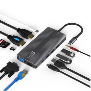 ADAPTER HUB 12w1 USB-C DisplayPort VGA HDMI Gigabit Ethernet USB 3.0 RJ45