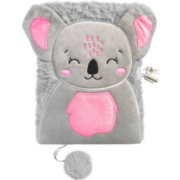PAMIĘTNIK PLUSZOWY Z KŁÓDKĄ NA KLUCZYK NOTES WŁOCHACZ KOALA 3D POMPON