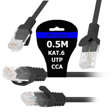 KABEL PRZEWÓD LAN SIECIOWY RJ45 DO INTERNETU KAT.6 CAT.6 UTP 0,5M LANBERG