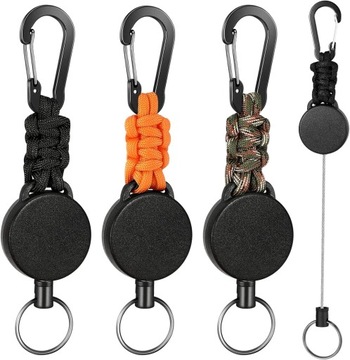 3x LINKA ZWIJANA RETRAKTOR SMYCZ BRELOK KARABIŃCZYK UCHWYTY ZESTAW