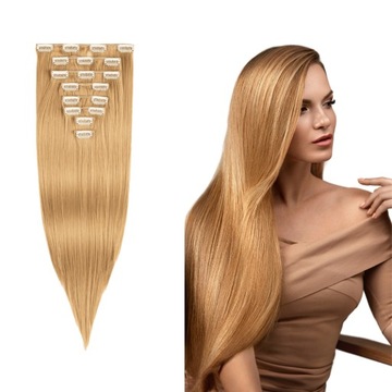 Włosy sztuczne syntetyczne ClipIn 47cm 8 taśm #86/26 karmel blond Real Soft