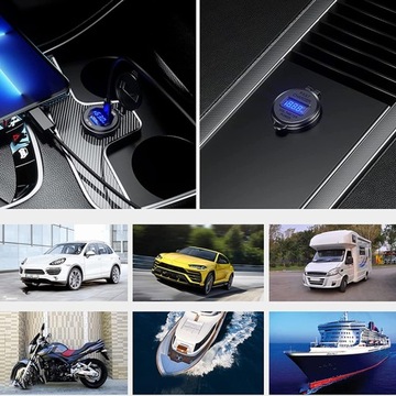 ŁADOWARKA SAMOCHODOWA USB C 12V/24V 45W Z WOLTOMIERZEM LED DO MOTOCYKLA