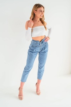 Modelujące spodnie damskie Jeansy MOM FIT wysoki stan luźna nogawka M