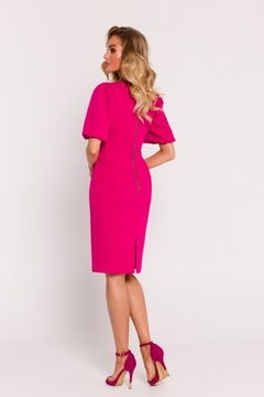 ЭЛЕГАНТНОЕ ЖЕНСКОЕ ГЛАДКОЕ ПЛАТЬЕ МИДИ С V-ОБРАЗНЫМ ВЫРЕЗОМ, РОЗОВОЕ, 36 S