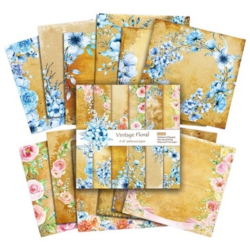 SCRAPBOOKING ZESTAW ARKUSZY PAPIERU 24 SZT VINTAGE KWIATY 15 X 15 CM