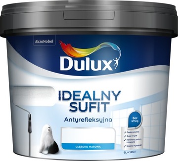 DULUX PERFECT CEILING АНТИБЛЕКЦИОННАЯ КРАСКА ДЛЯ НАСТЕН ГЛУБОКИЙ МАТОВЫЙ БЕЛЫЙ 9л