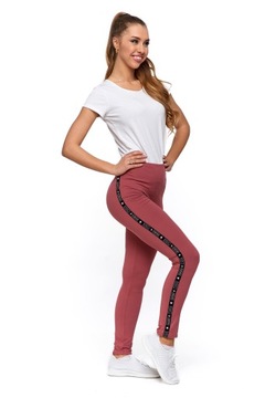 LEGGINSY DAMSKIE Z WYSOKIM STANEM PEACH TOUCH LAMPASY MORAJ S/M RÓŻOWE