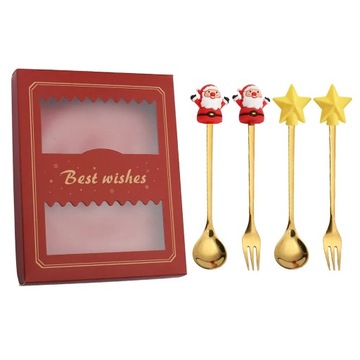 4pcs Christmas Spoon Fork Cutlery Set Christmas Gift Elk Christmas Tree