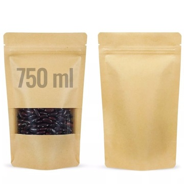 Torebka Papierowa Doypack 16x26cm 750ml Kraft Małe Okno Zestaw 50szt.
