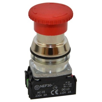 PRZYCISK FI30 DŁONIOWY RYGLOWANY POKRĘTNY CZERWONY 1NO 1NC 1szt. PROMET
