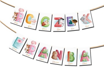 ГИРЛАНДСКИЙ БАННЕР Животные Алфавит - Ваш текст!