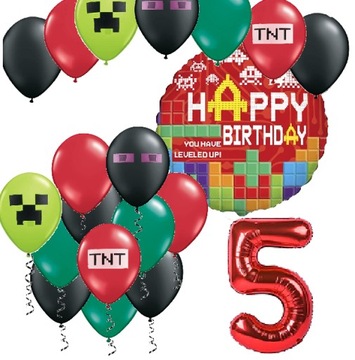 BALONY zestaw na urodziny 5 LAT PIKSELE TNT