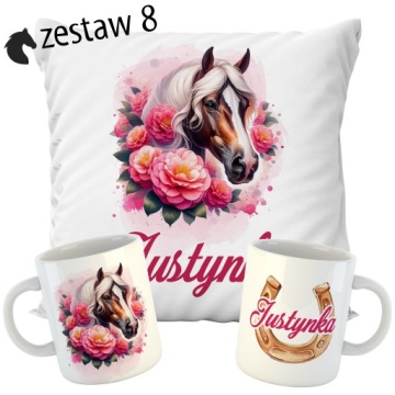 SET Подушка и кружка с принтом HORSE HORSES Подарок на день рождения ИМЯ