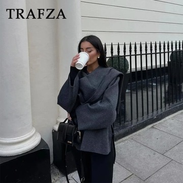 TRAFZA 2023 Autumn Winter Women Casual Knitted Jac