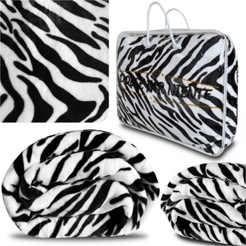 GRUBY Koc Akrylowy 160x210 AKRYL Zebra Czarno-Biały Ciepły PREZENT WALIZKA